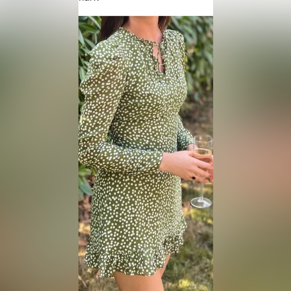 Reformation “Marcy” Green Polka Dot Dress